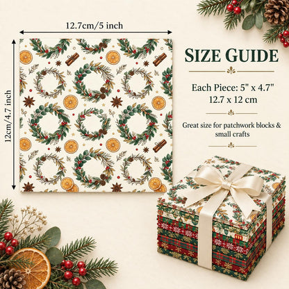 10Pc/Set Christmas Series Stripe Bowknot Wreath Flower Star Plaid Holly Pinecones Fat Quarter Fabric, Pre-Cut Square Fabric Assort, Fabric Set, Craft Fabric, Handmade DIY Patchwork Fabric,Home Quilting Sewing Fabric, Packaging Fabric, Scrapbooking Craft H