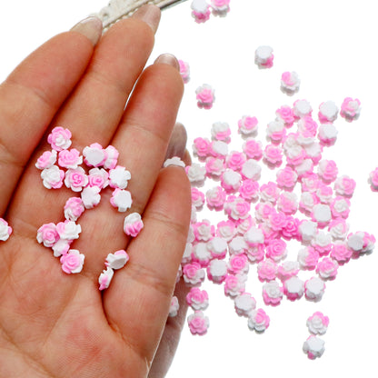 50Pcs 6mm/0.23in 3D Mini Rose Shaped Flatback Resin Cabochons Gradient Color Nail Art Decoration 3D Charms for DIY Scrapbooking Projects Jewelry Making Crafts Cardmaking Phone Case Decorations Ornaments
