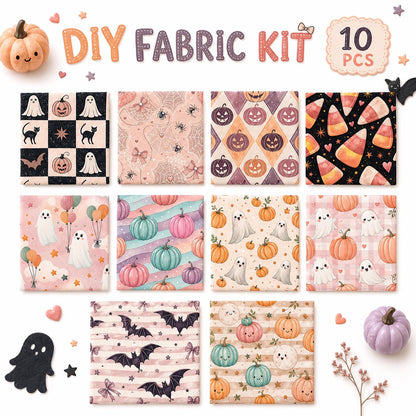 10Pc/Set Halloween Series Skull Cat Pumpkin Plaid Fat Quarter Fabric, Pre-Cut Square Fabric Assort, Fabric Set, Craft Fabric, Handmade DIY Patchwork Fabric,Home Quilting Sewing Fabric, Packaging Fabric, Scrapbooking Craft Hobbyist