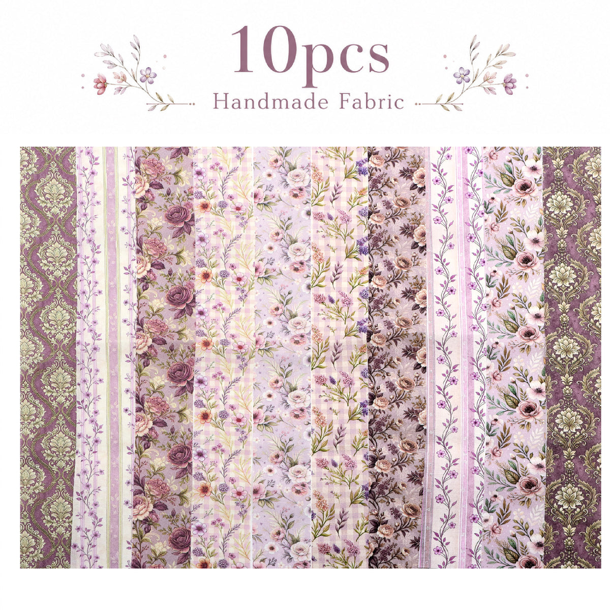 10pcs Vintage Floral Burgundy Pattern Jelly Roll Fabric Strips 2.5X19.7inch Pre-Cut 100% Polyester For Patchwork Quilts, Table Runners, Placemats, Tote Bags, Storage Pouches, Makeup Bags, Coasters, Quilt Blocks & Binding