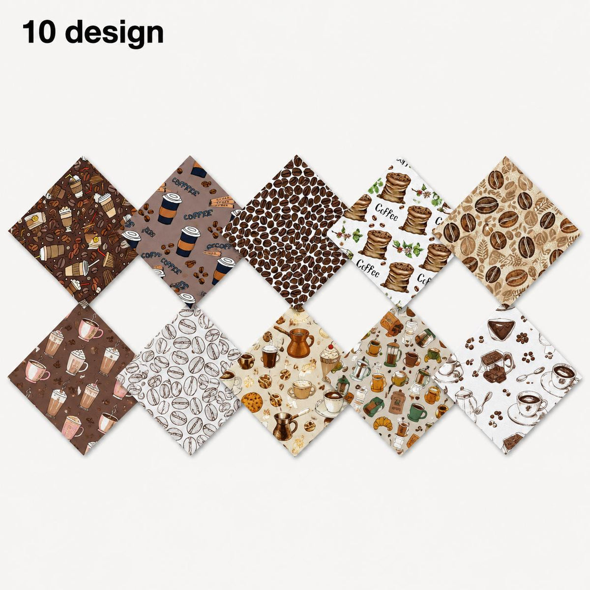 10Pc/Set Coffee Beans Series Leaves Drinks Fat Quarter Fabric, Pre-Cut Square Fabric Assort, Fabric Set, Craft Fabric, Handmade DIY Patchwork Fabric,Home Quilting Sewing Fabric, Packaging Fabric, Scrapbooking Craft Hobbyist