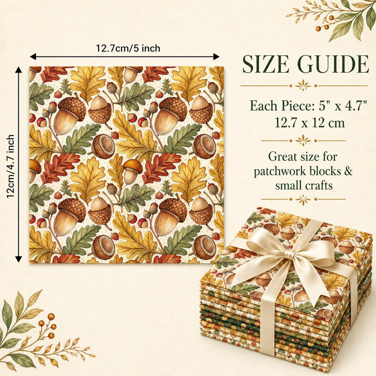 10Pc/Set Autumn Leaves Mushroom Pinecones Series Fat Quarter Fabric, Pre-Cut Square Fabric Assort, Fabric Set, Craft Fabric, Handmade DIY Patchwork Fabric,Home Quilting Sewing Fabric, Packaging Fabric, Scrapbooking Craft Hobbyist