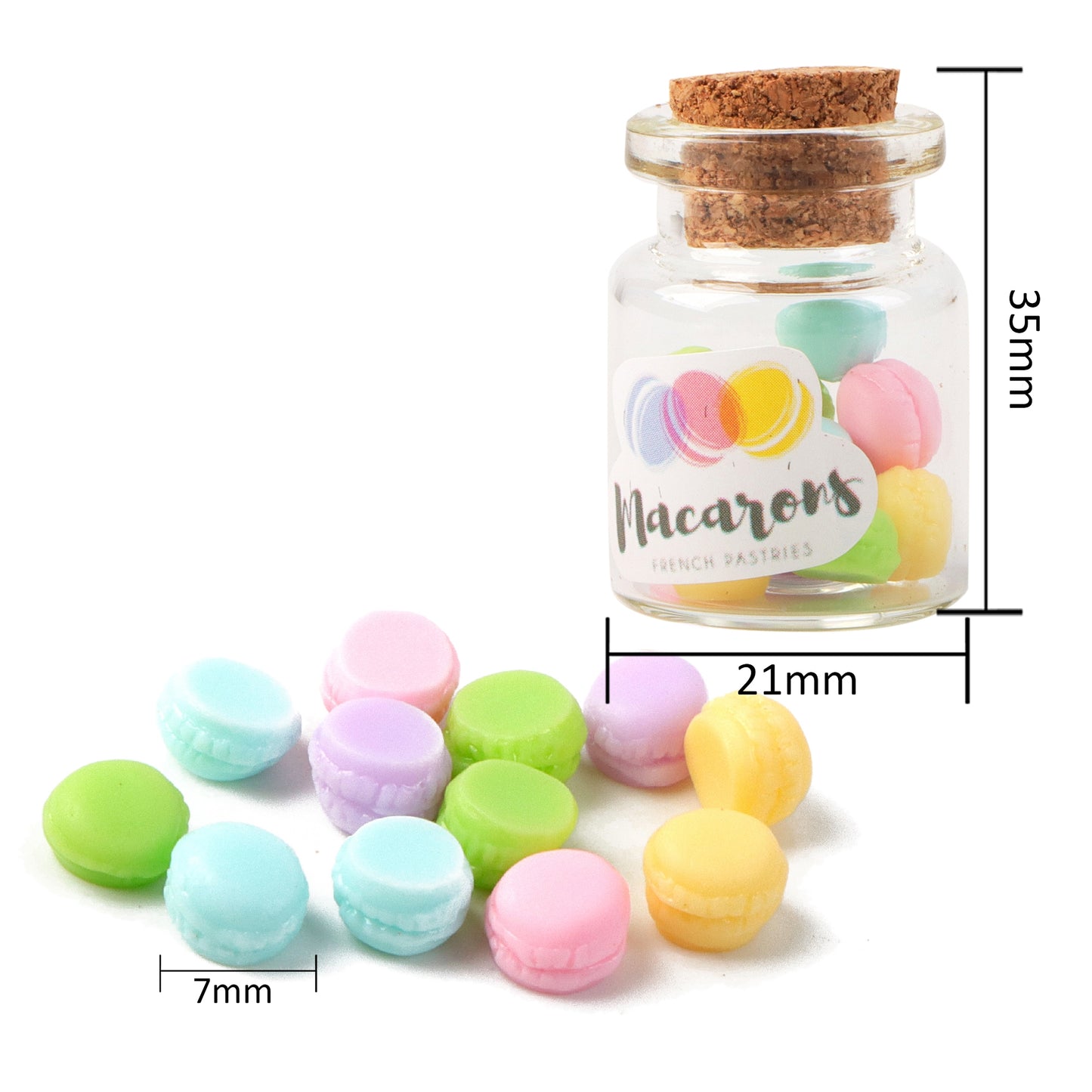 12Pcs/Bottle Macaroon With Wish Bottle Decorations, Assorted Colors, Plastic & Resin - Scrapbooking Embellishments, Flatback Cabochon Crafts, Universal Holiday Party Supplies, Non-Electrical DIY Accessories