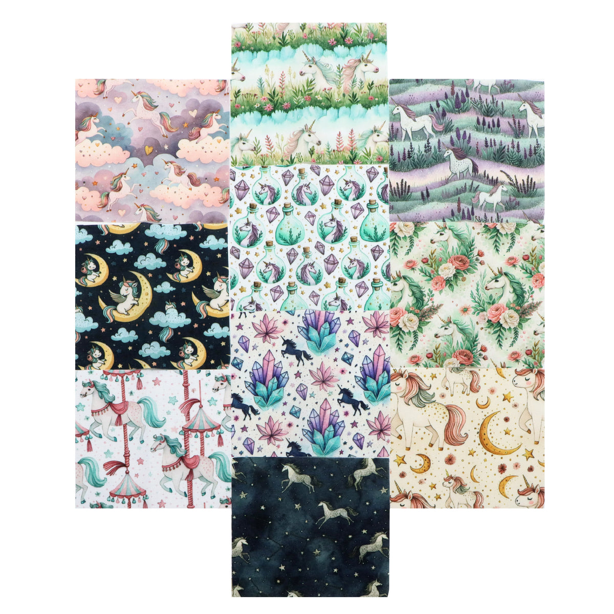 10Pc/Set Unicorn Series Flower Moon Lavender Fat Quarter Fabric, Pre-Cut Square Fabric Assort, Fabric Set, Craft Fabric, Handmade DIY Patchwork Fabric,Home Quilting Sewing Fabric, Packaging Fabric, Scrapbooking Craft Hobbyist