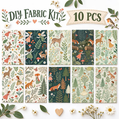 10Pc/Set Flower Series Deer Tree Fox Mushroom Fat Quarter Fabric, Pre-Cut Square Fabric Assort, Fabric Set, Craft Fabric, Handmade DIY Patchwork Fabric,Home Quilting Sewing Fabric, Packaging Fabric, Scrapbooking Craft Hobbyist