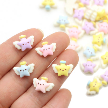 10pcs Resin Flat Back Charms, Charms And Containers Mix Color Star Starfish Wings Shape Resin Cabochons for DIY Crafts, Scrapbooking, Jewelry Making
