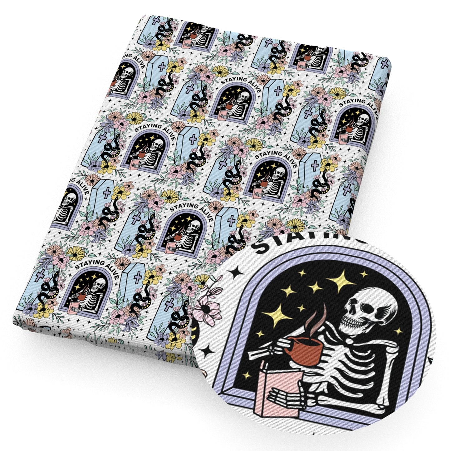 halloween skull ghost skeleton bones snake pattern flowerfloral fabric