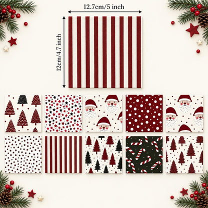 10Pc/Set Christmas Series Star Tree Stripe Dot Crutch Fat Quarter Fabric, Pre-Cut Square Fabric Assort, Fabric Set, Craft Fabric, Handmade DIY Patchwork Fabric,Home Quilting Sewing Fabric, Packaging Fabric, Scrapbooking Craft Hobbyist