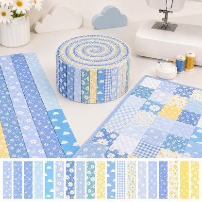 20pcs Vintage Daisy Floral Blue Series Jelly Roll Sliced Fabric Strips 2.5X19.7inch Fresh and Delicate Printed Pre-cut Multi-Color 100% Polyester for DIY Handmade Patchwork, Table Runners, Placemats, Tote Bags, Storage Pouches, Makeup Bags, Coasters