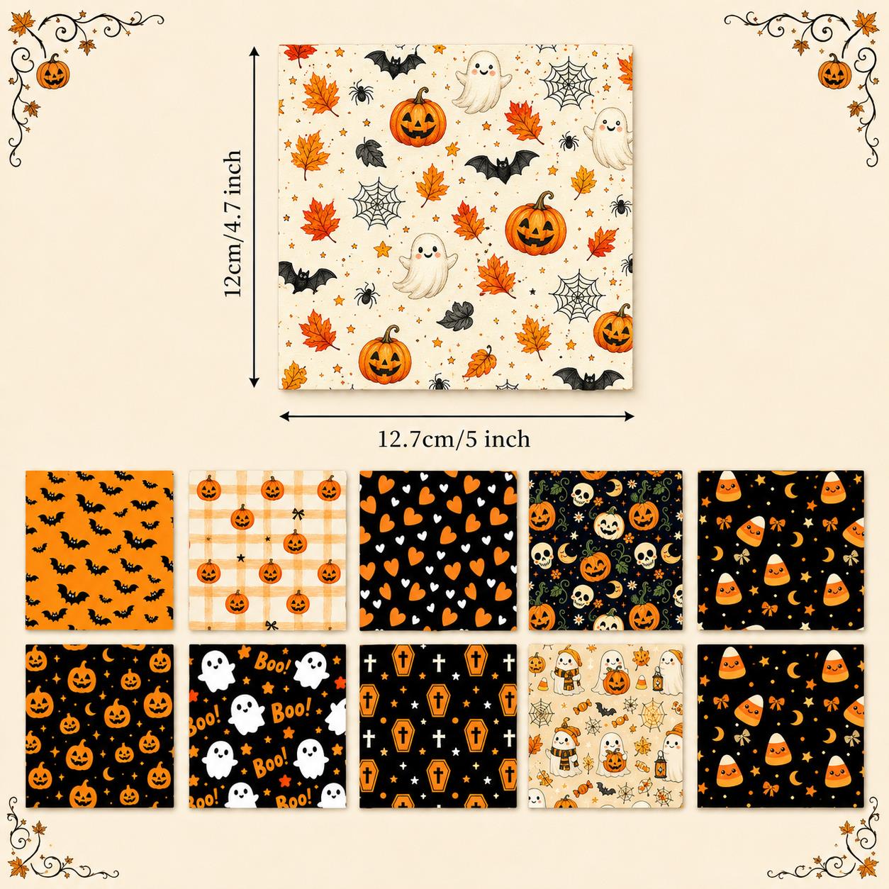 10Pc/Set Halloween Series Pumpkin Bat Cat Stripe Fat Quarter Fabric, Pre-Cut Square Fabric Assort, Fabric Set, Craft Fabric, Handmade DIY Patchwork Fabric,Home Quilting Sewing Fabric, Packaging Fabric, Scrapbooking Craft Hobbyist