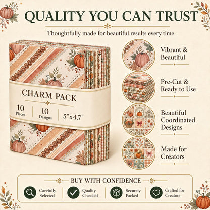 10pcs Charm Pack Set Pumpkin Autumn Pattern Vintage Style Handmade DIY with Rich Color and Texture Elements 100% Polyester Patchwork in 10 Design Styles Suitable for Patchwork DIY Craft Projects DIY Wallet Making Gift Giving Bag Making Mother's Day Gift