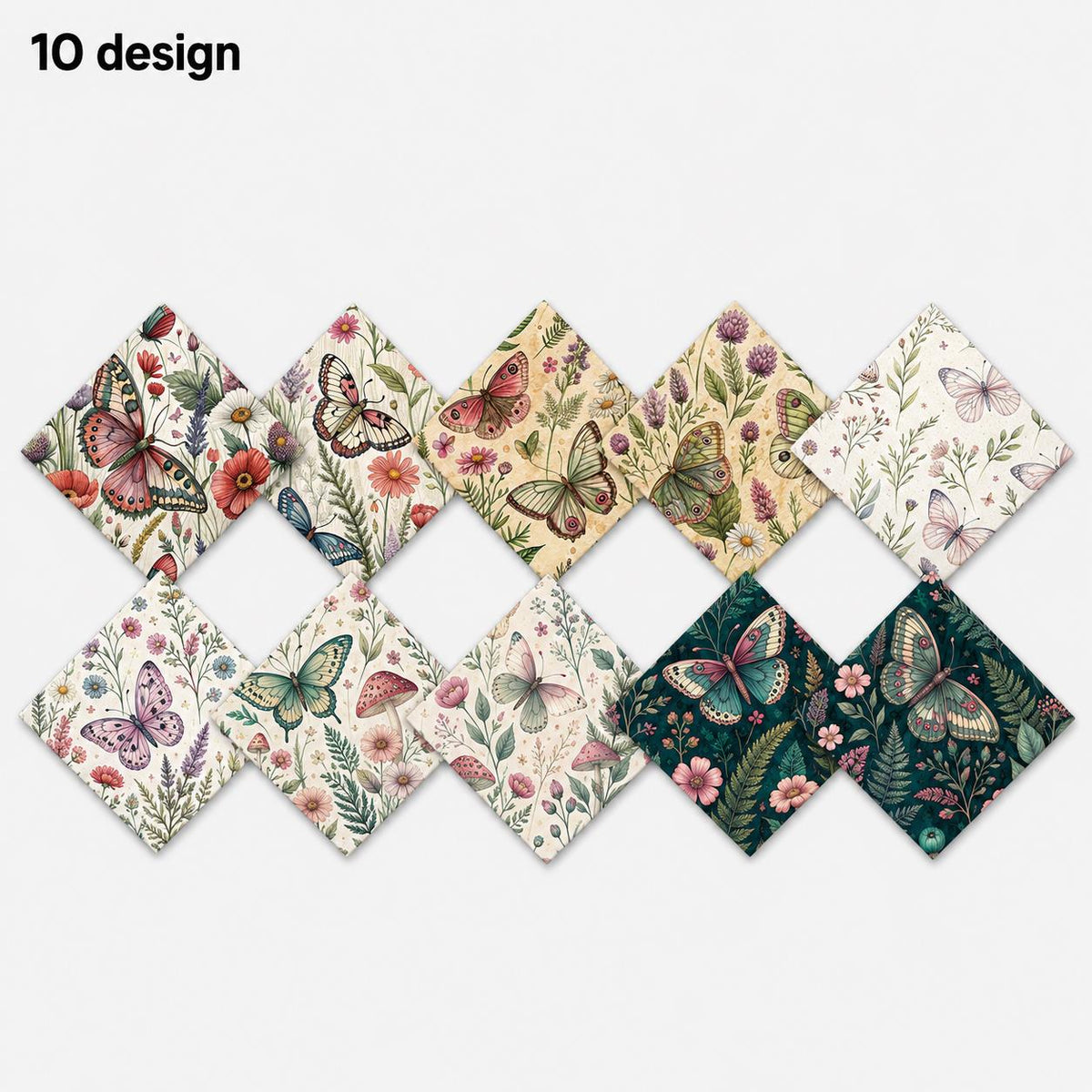 10pcs Charm Pack Set Floral Butterfly Pattern Vintage Style Handmade DIY with Rich Color and Texture Elements 100% Polyester Patchwork in 10 Design Styles Suitable for Patchwork DIY Craft Projects DIY Wallet Making Gift Giving Bag Making Mother's Day Gift
