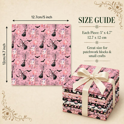 10Pc/Set Halloween Series Flower Bowknot Skull Pumpkin Cat Candy Cherry Mushroom Bat Rose Fat Quarter Fabric, Pre-Cut Square Fabric Assort, Fabric Set, Craft Fabric, Handmade DIY Patchwork Fabric,Home Quilting Sewing Fabric, Packaging Fabric, Scrapbooking