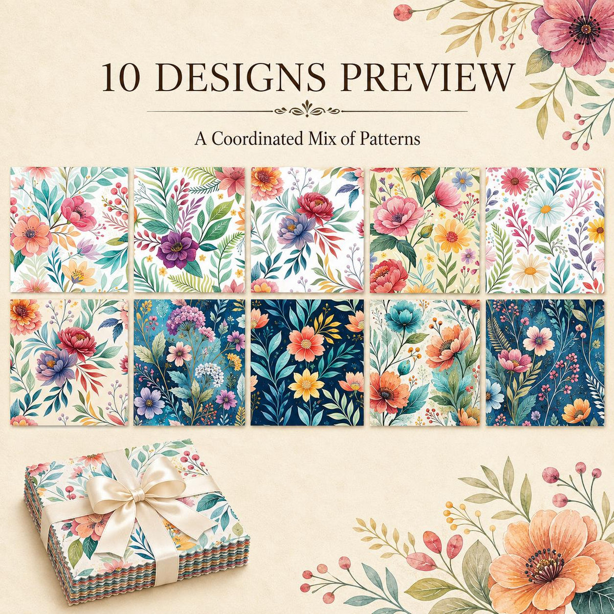 10Pc/Set Flower Series Fat Quarter Fabric, Pre-Cut Square Fabric Assort, Fabric Set, Craft Fabric, Handmade DIY Patchwork Fabric,Home Quilting Sewing Fabric, Packaging Fabric, Scrapbooking Craft Hobbyist