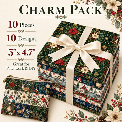 10Pc/Set Christmas Series Bowknot Flower Rabbit Northern Cardinal Deer Holly Pinecones Fox Fat Quarter Fabric, Pre-Cut Square Fabric Assort, Fabric Set, Craft Fabric, Handmade DIY Patchwork Fabric,Home Quilting Sewing Fabric, Packaging Fabric, Scrapbookin