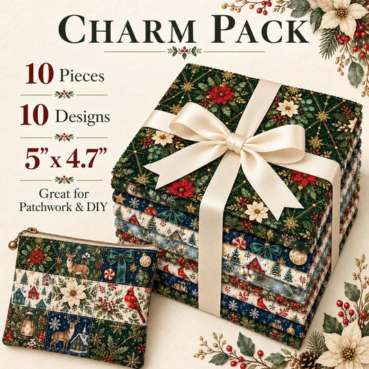 10Pc/Set Christmas Series Bowknot Flower Rabbit Northern Cardinal Deer Holly Pinecones Fox Fat Quarter Fabric, Pre-Cut Square Fabric Assort, Fabric Set, Craft Fabric, Handmade DIY Patchwork Fabric,Home Quilting Sewing Fabric, Packaging Fabric, Scrapbookin