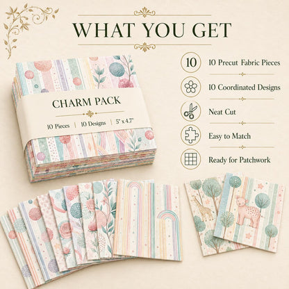 10Pc/Set Flower Strip Dot Series Deer Butterfly Star Mushroom Bear Elephan Rose Fat Quarter Fabric, Pre-Cut Square Fabric Assort, Fabric Set, Craft Fabric, Handmade DIY Patchwork Fabric,Home Quilting Sewing Fabric, Packaging Fabric, Scrapbooking Craft Hob
