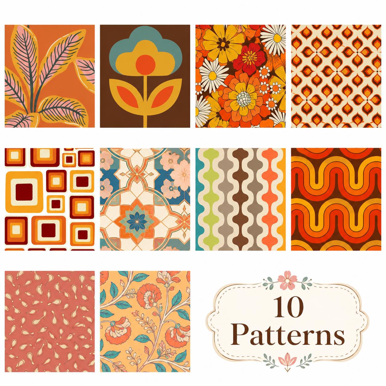 10pcs Vintage Floral Orange Pattern Jelly Roll Fabric Strips 2.5X19.7inch Pre-cut 100% Polyester for Patchwork Quilts, Table Runners, Placemats, Tote Bags, Storage Pouches, Makeup Bags, Coasters, Quilt Blocks & Binding