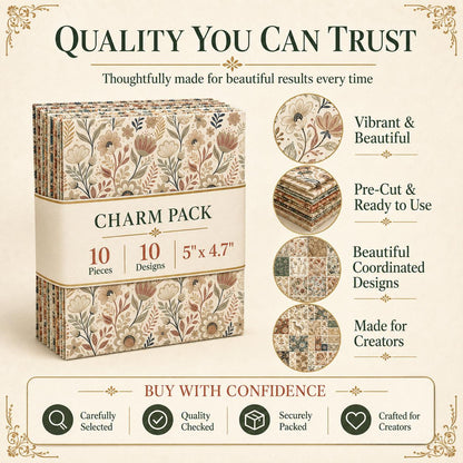 10pcs Charm Pack Set Floral Vintage Style Pattern Handmade DIY with Rich Color and Texture Elements 100% Polyester Patchwork in 10 Design Styles Suitable for Patchwork DIY Craft Projects DIY Wallet Making Gift Giving Bag Making Mother's Day Gift