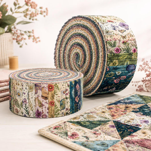 10pcs Vintage Floral Butterfly Pattern Jelly Roll Fabric Strips 2.5X19.7inch Pre-Cut 100% Polyester For Patchwork Quilts, Table Runners, Placemats, Tote Bags, Storage Pouches, Makeup Bags, Coasters, Quilt Blocks & Binding