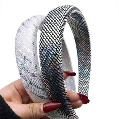 plaid grid Holographic Laser Crochet Headband