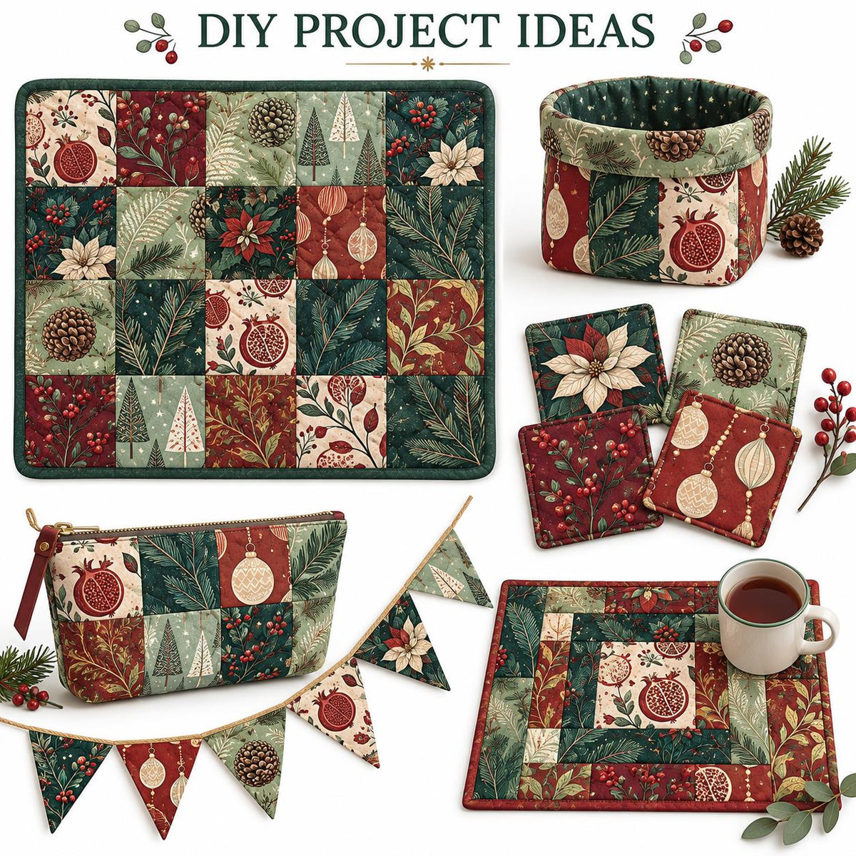 10Pc/Set Christmas Series Flower Tree Pinecones Star Fat Quarter Fabric, Pre-Cut Square Fabric Assort, Fabric Set, Craft Fabric, Handmade DIY Patchwork Fabric,Home Quilting Sewing Fabric, Packaging Fabric, Scrapbooking Craft Hobbyist