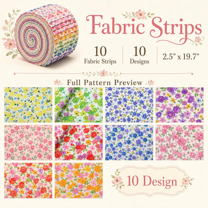 10Pc/Set, Making 10 Images 1pc Each, Each Size: 6.3*50cm Floral Series Sliced Fabric Set Style Combination, Polyester Jelly Roll Fabric Strips, Pre-Cut Quilting Squares, For Quilting DIY, Handicrafts And Sewing, Blankets, Rugs, Interior Decoration