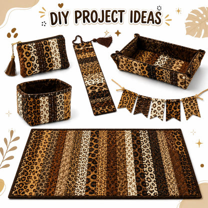 10pcs/Set, Making 10 Images 1pc Each, Each Size: 2.48*19.69inch Plain Leopard Pattern Sliced Fabric Set Style Combination, Polyester Jelly Roll Fabric Strips, Pre-Cut Quilting Squares, for Quilting DIY, Handicrafts And Sewing, Blankets, Rugs
