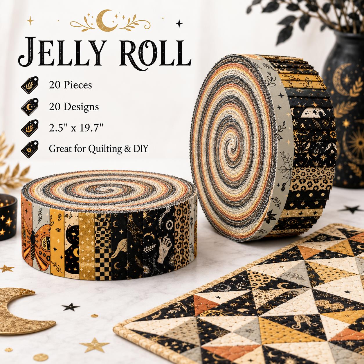 20pcs Skull Hand Black Series Jelly Roll Sliced Fabric Strips 2.5X19.7inch Delicate Printed Multi-Color 100% Polyester for DIY Handmade Patchwork, Table Runners, Placemats, Tote Bags, Storage Pouches, Makeup Bags, Coasters, Quilt Blocks & Binding Pre-cut