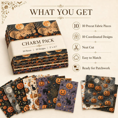 10pcs Charm Pack Set Halloween Pumpkin Holly Snow Pattern Vintage Style Handmade DIY with Rich Color and Texture Elements 100% Polyester Patchwork in 10 Design Styles Suitable for Patchwork DIY Craft Projects DIY Wallet Making Gift Giving Bag Making Mothe