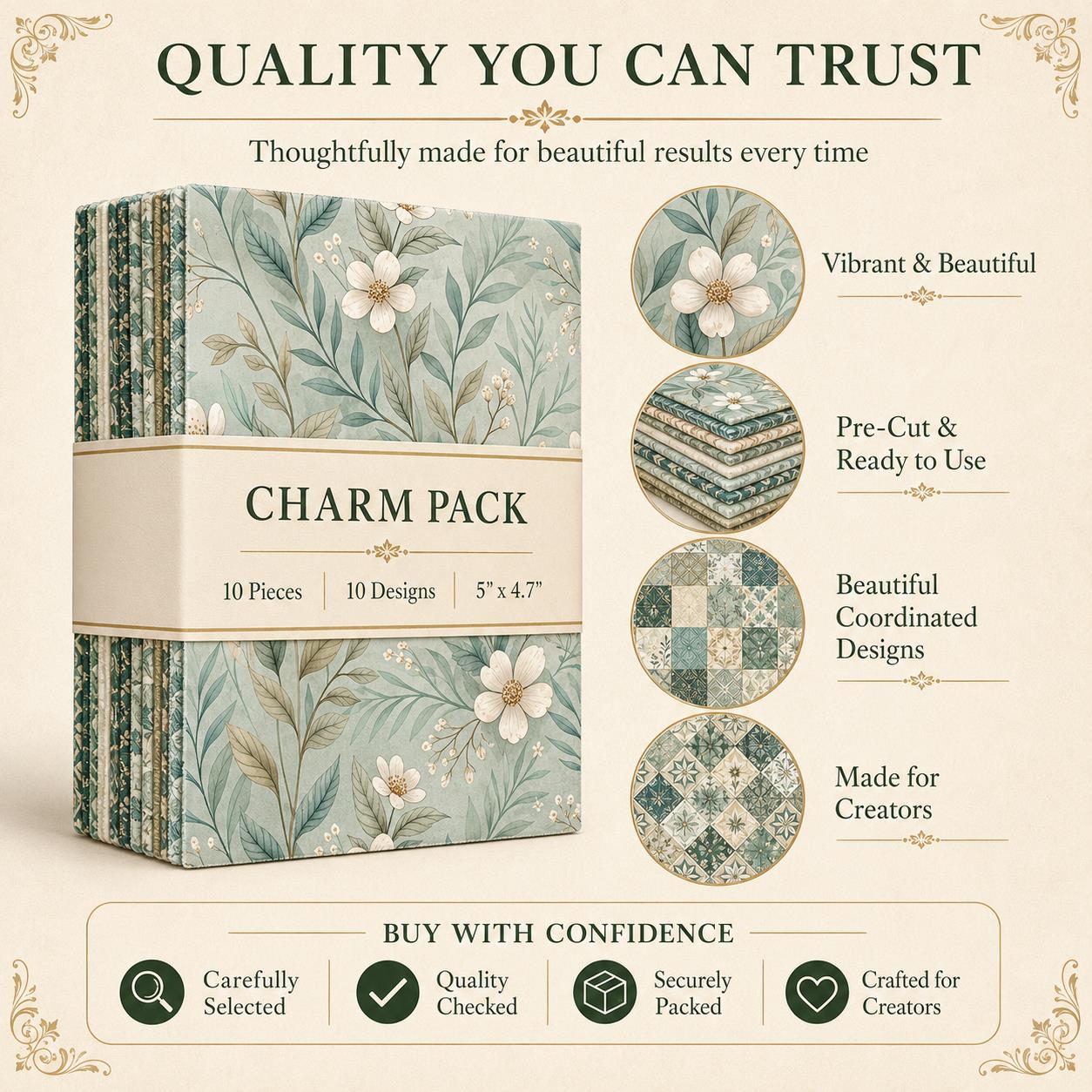 10pcs Charm Pack Set Floral Vintage Style Pattern Handmade DIY with Rich Color and Texture Elements 100% Polyester Patchwork in 10 Design Styles Suitable for Patchwork DIY Craft Projects DIY Wallet Making Gift Giving Bag Making Mother'S Day Gift