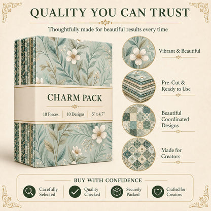 10pcs Charm Pack Set Floral Vintage Style Pattern Handmade DIY with Rich Color and Texture Elements 100% Polyester Patchwork in 10 Design Styles Suitable for Patchwork DIY Craft Projects DIY Wallet Making Gift Giving Bag Making Mother'S Day Gift