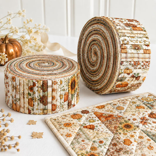 10pcs Vintage Pumpkin Autumn Theme Jelly Roll Fabric Strips 2.5X19.7inch Pre-Cut 100% Polyester For Patchwork Quilts, Table Runners, Placemats, Tote Bags, Storage Pouches, Makeup Bags, Coasters, Quilt Blocks & Binding