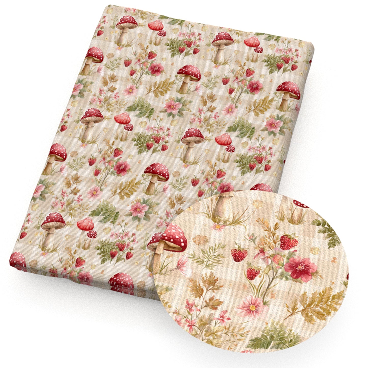 mushroom strawberry flowerfloral plaid grid fabric