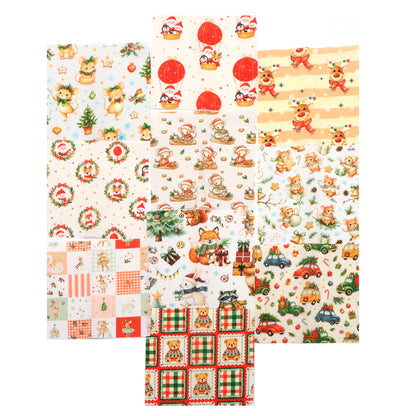 10Pc/Set Christmas Series Santa Claus Deer Holly Crutch Christmas Tree Fox Fat Quarter Fabric, Pre-Cut Square Fabric Assort, Fabric Set, Craft Fabric, Handmade DIY Patchwork Fabric,Home Quilting Sewing Fabric, Packaging Fabric, Scrapbooking Craft Hobbyist