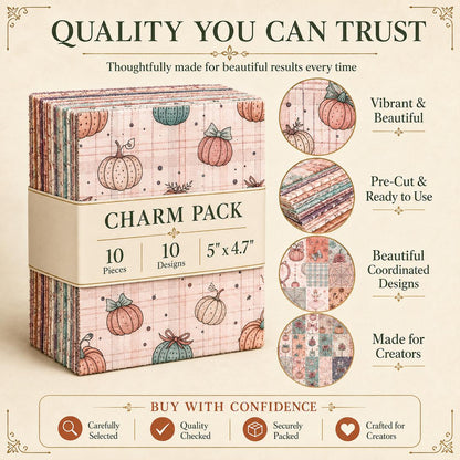 10pcs Charm Pack Set Spider Pumpkin Halloween Theme Vintage Style Pattern Handmade DIY with Rich Color and Texture Elements 100% Polyester Patchwork in 10 Design Styles Suitable for Patchwork DIY Craft Projects DIY Wallet Making Gift Giving Bag Making