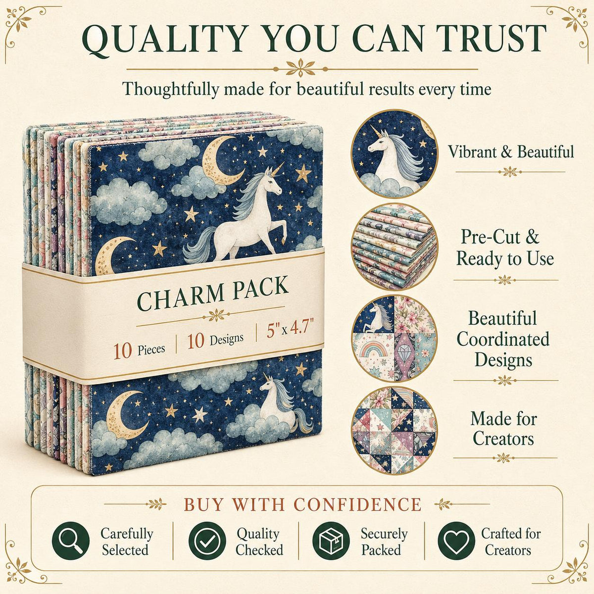 10Pc/Set Unicorn Series Flower Star Moon Umbrella Cloud Fat Quarter Fabric, Pre-Cut Square Fabric Assort, Fabric Set, Craft Fabric, Handmade DIY Patchwork Fabric,Home Quilting Sewing Fabric, Packaging Fabric, Scrapbooking Craft Hobbyist