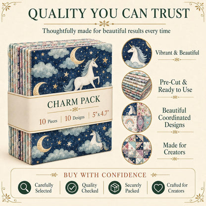 10Pc/Set Unicorn Series Flower Star Moon Umbrella Cloud Fat Quarter Fabric, Pre-Cut Square Fabric Assort, Fabric Set, Craft Fabric, Handmade DIY Patchwork Fabric,Home Quilting Sewing Fabric, Packaging Fabric, Scrapbooking Craft Hobbyist