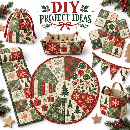 10Pc/Set Christmas Series Stripe Plaid Tree Gift Fat Quarter Fabric, Pre-Cut Square Fabric Assort, Fabric Set, Craft Fabric, Handmade DIY Patchwork Fabric,Home Quilting Sewing Fabric, Packaging Fabric, Scrapbooking Craft Hobbyist