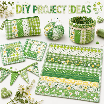 10Pc/Set, Making 10 Images 1pc Each, Each Size: 6.3*50cm Geometric Floral Green Series Sliced Fabric Set Style Combination, Polyester Jelly Roll Fabric Strips, Pre-Cut Quilting Squares, For Quilting DIY, Handicrafts And Sewing, Blankets, Rugs
