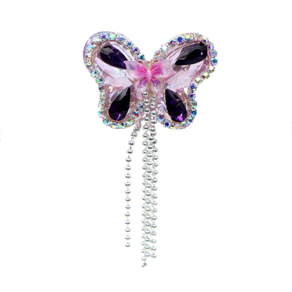 1Pc Luxury Butterfly Rhinestone Faux Crystal Beads with Tassel Loose Spacer Beads with Hole Jewelry Making DIY Bracelet Necklace Chain Earrings Pen Charm Bangle Decors Craft Supplies