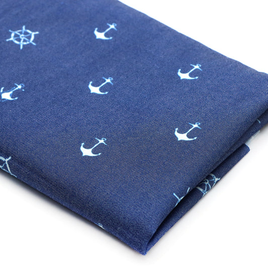 1pc Ocean Anchor Printed Polyester Fabric - 59x19.68 Inch Precut Faux Denim, Navy Blue & White Anchor Print, 100% Polyester for Quilting, DIY Crafts, Cushions, Pillows, Bags & Home Decor, Cushion Making | Nautical Design | Durable Fabric