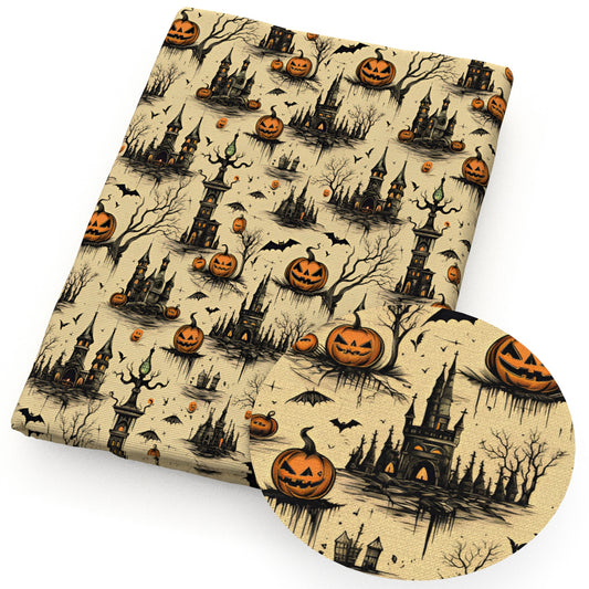 house bat pumpkin halloween fabric