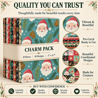 10Pc/Set Christmas Series Flower Stripe Plaid Deer Santa Claus Holly Pinecones Fat Quarter Fabric, Pre-Cut Square Fabric Assort, Fabric Set, Craft Fabric, Handmade DIY Patchwork Fabric,Home Quilting Sewing Fabric, Packaging Fabric, Scrapbooking Craft Hobb