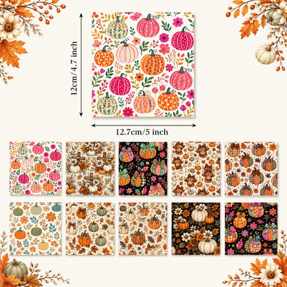 10pcs Charm Pack Set Floral Pumpkin Autumn Pattern Vintage Style Handmade DIY with Rich Color and Texture Elements 100% Polyester Patchwork in 10 Design Styles Suitable for Patchwork DIY Craft Projects DIY Wallet Making Gift Giving Bag Making Mother's Day