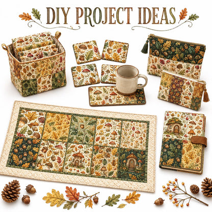 10Pc/Set Autumn Leaves Mushroom Pinecones Series Fat Quarter Fabric, Pre-Cut Square Fabric Assort, Fabric Set, Craft Fabric, Handmade DIY Patchwork Fabric,Home Quilting Sewing Fabric, Packaging Fabric, Scrapbooking Craft Hobbyist