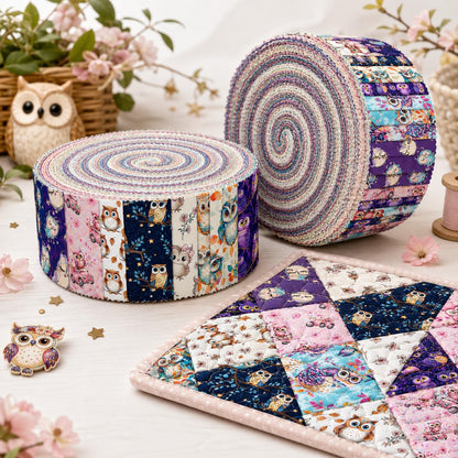 10Pc/Set, Making 10 Images 1pc Each, Each Size: 6.3*50cm Owl Animal Series Sliced Fabric Set Style Combination, Polyester Jelly Roll Fabric Strips, Pre-Cut Quilting Squares, For Quilting DIY, Handicrafts And Sewing, Blankets, Rugs, Interior Decoration