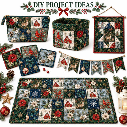 10Pc/Set Christmas Series Bowknot Flower Rabbit Northern Cardinal Deer Holly Pinecones Fox Fat Quarter Fabric, Pre-Cut Square Fabric Assort, Fabric Set, Craft Fabric, Handmade DIY Patchwork Fabric,Home Quilting Sewing Fabric, Packaging Fabric, Scrapbookin