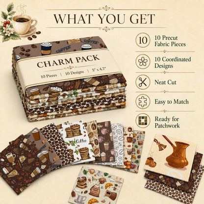 10Pc/Set Coffee Beans Series Leaves Drinks Fat Quarter Fabric, Pre-Cut Square Fabric Assort, Fabric Set, Craft Fabric, Handmade DIY Patchwork Fabric,Home Quilting Sewing Fabric, Packaging Fabric, Scrapbooking Craft Hobbyist
