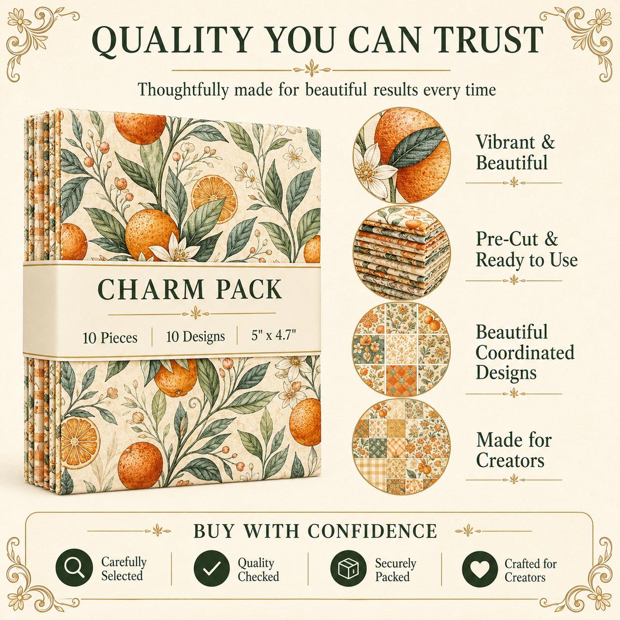10Pc/Set Fruit Orange Series Flower Fat Quarter Fabric, Pre-Cut Square Fabric Assort, Fabric Set, Craft Fabric, Handmade DIY Patchwork Fabric,Home Quilting Sewing Fabric, Packaging Fabric, Scrapbooking Craft Hobbyist